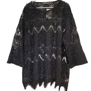 NWT Soft Surroundings 3X Dark Gray Long-Sleeve Lace Pull-Over Tunic Top Blouse